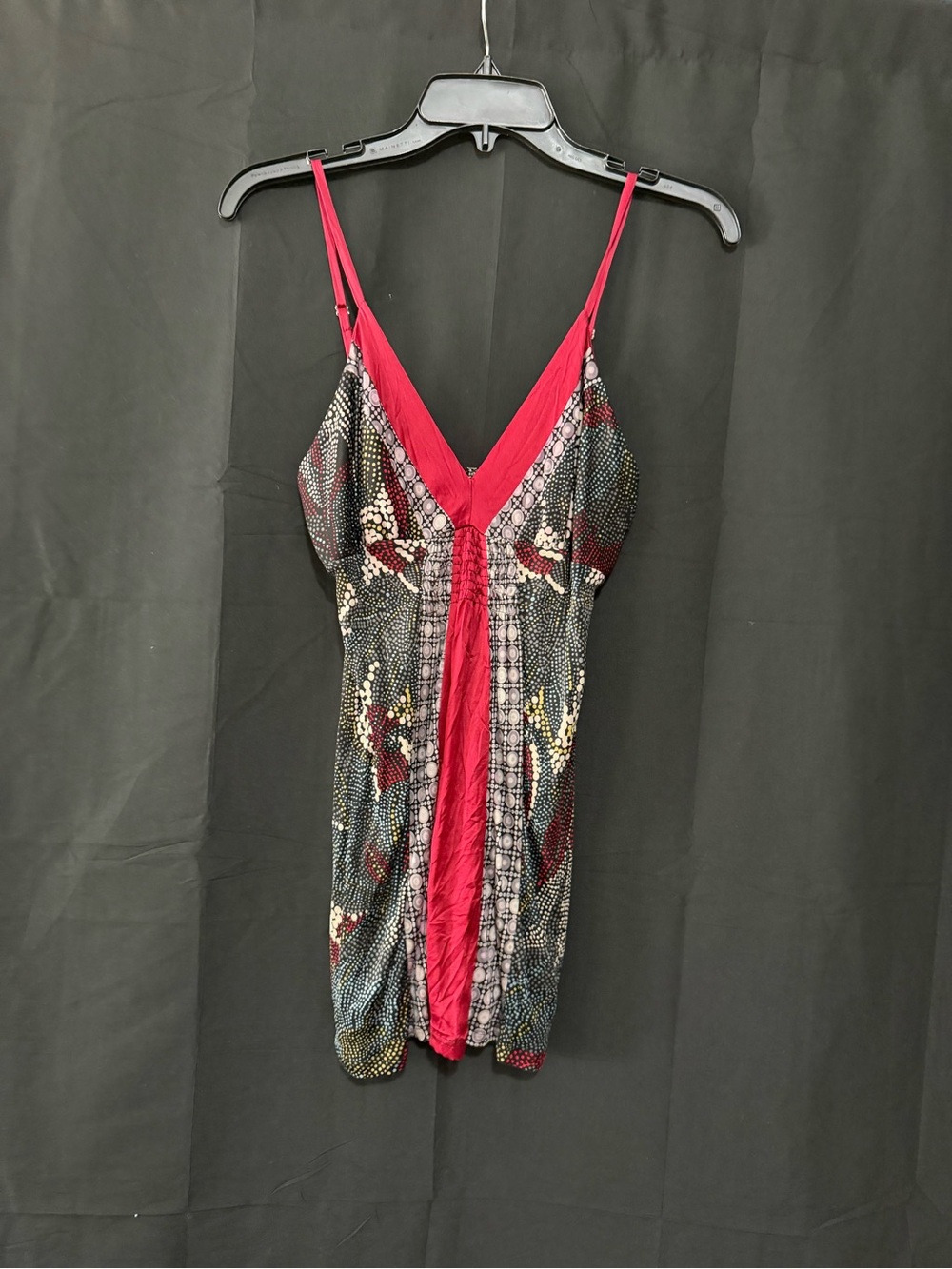 Red Accent Printed Slip Dress
